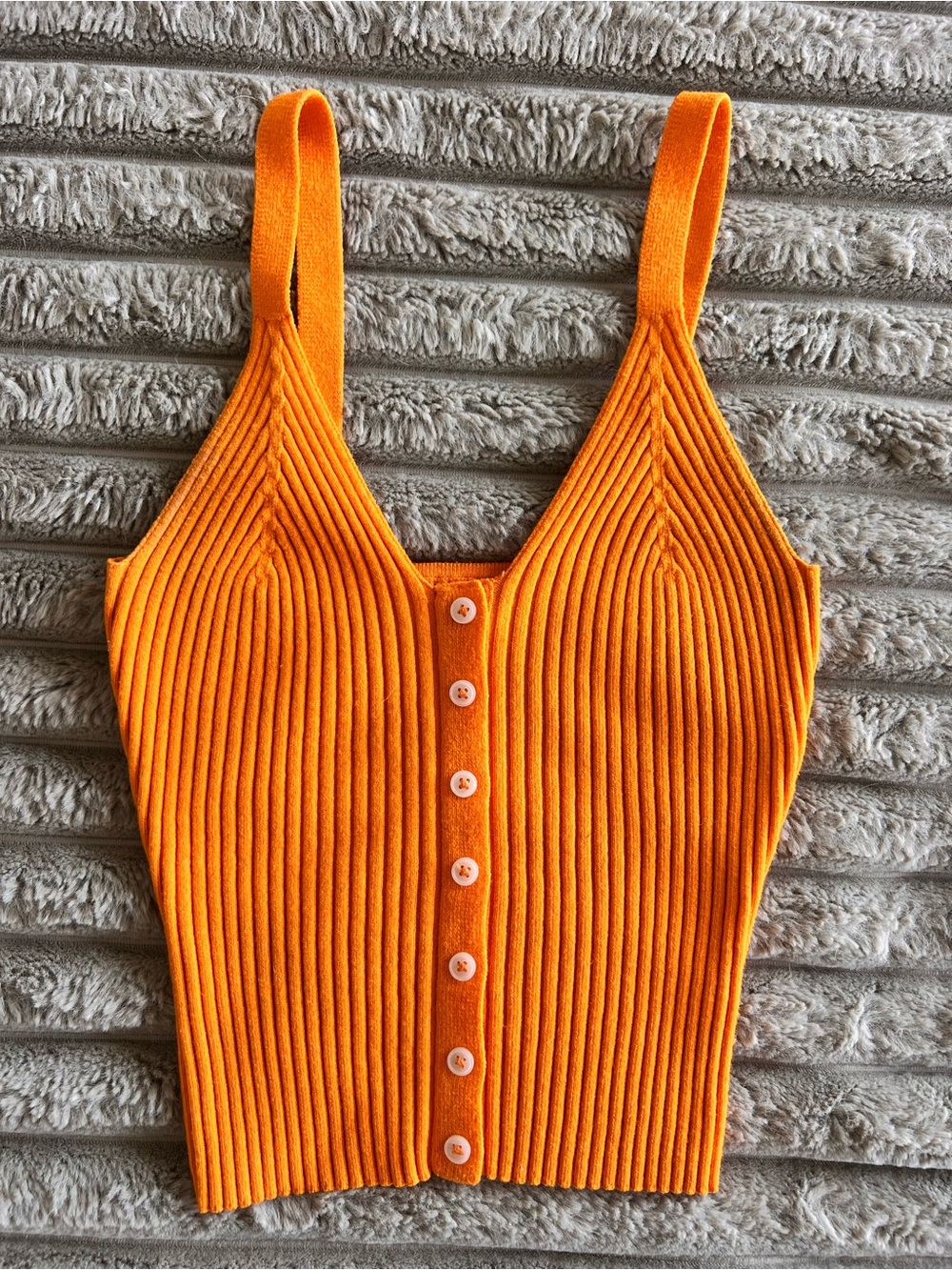 aerie Orange Ribbed Button-Front Cropped Cami